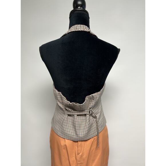 Vintage Style Button Up Vest Medium Light Academia Preppy Equestrian Plaid Boho - Picture 3 of 12